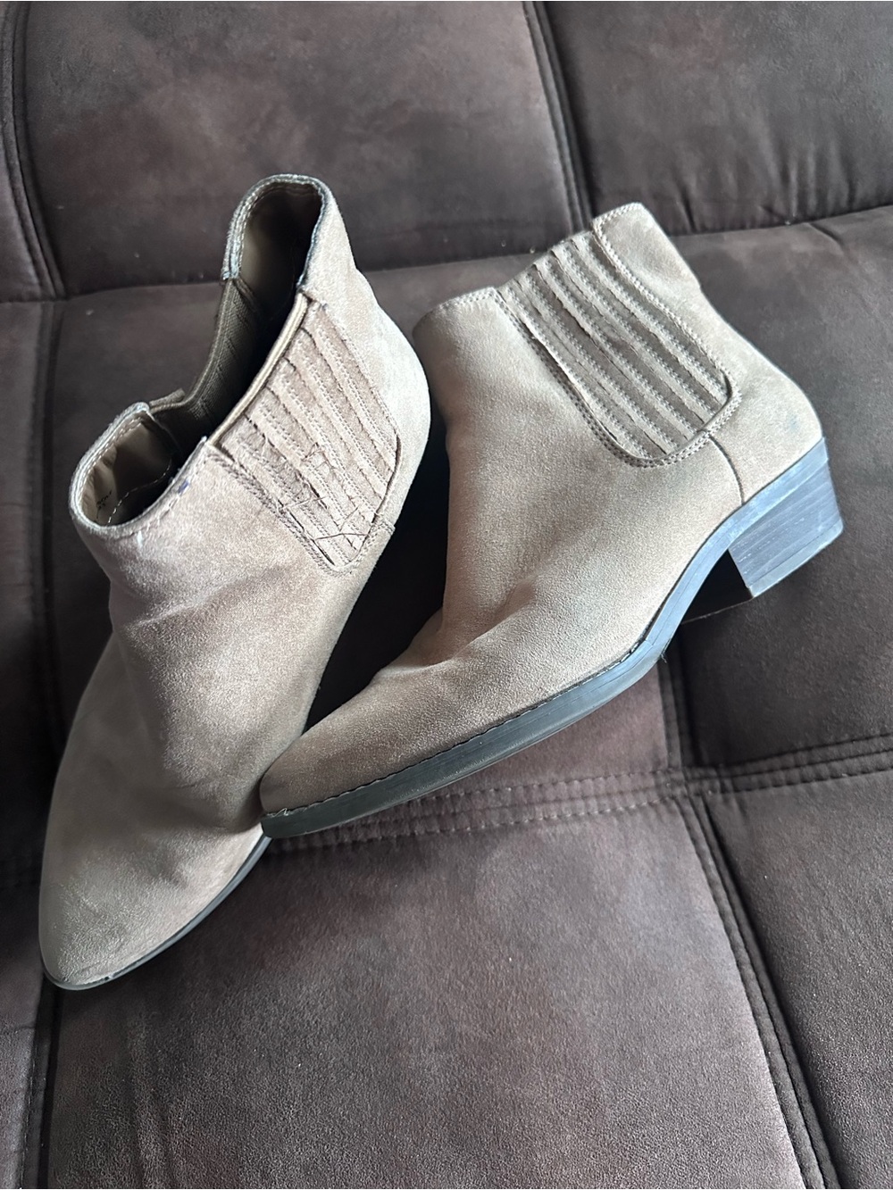 Women's Taupe Suede Ankle Boots - Casual Chelsea Style Size 8